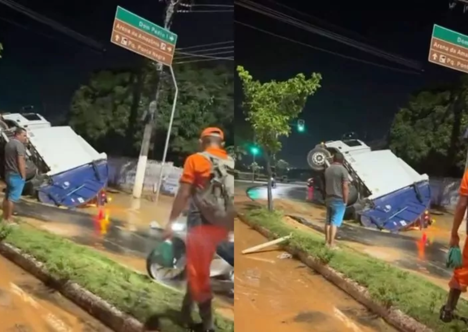 Rompimento abriu uma cratera na região engolindo um caminhão. Foto: Reprodução/Redes Sociais