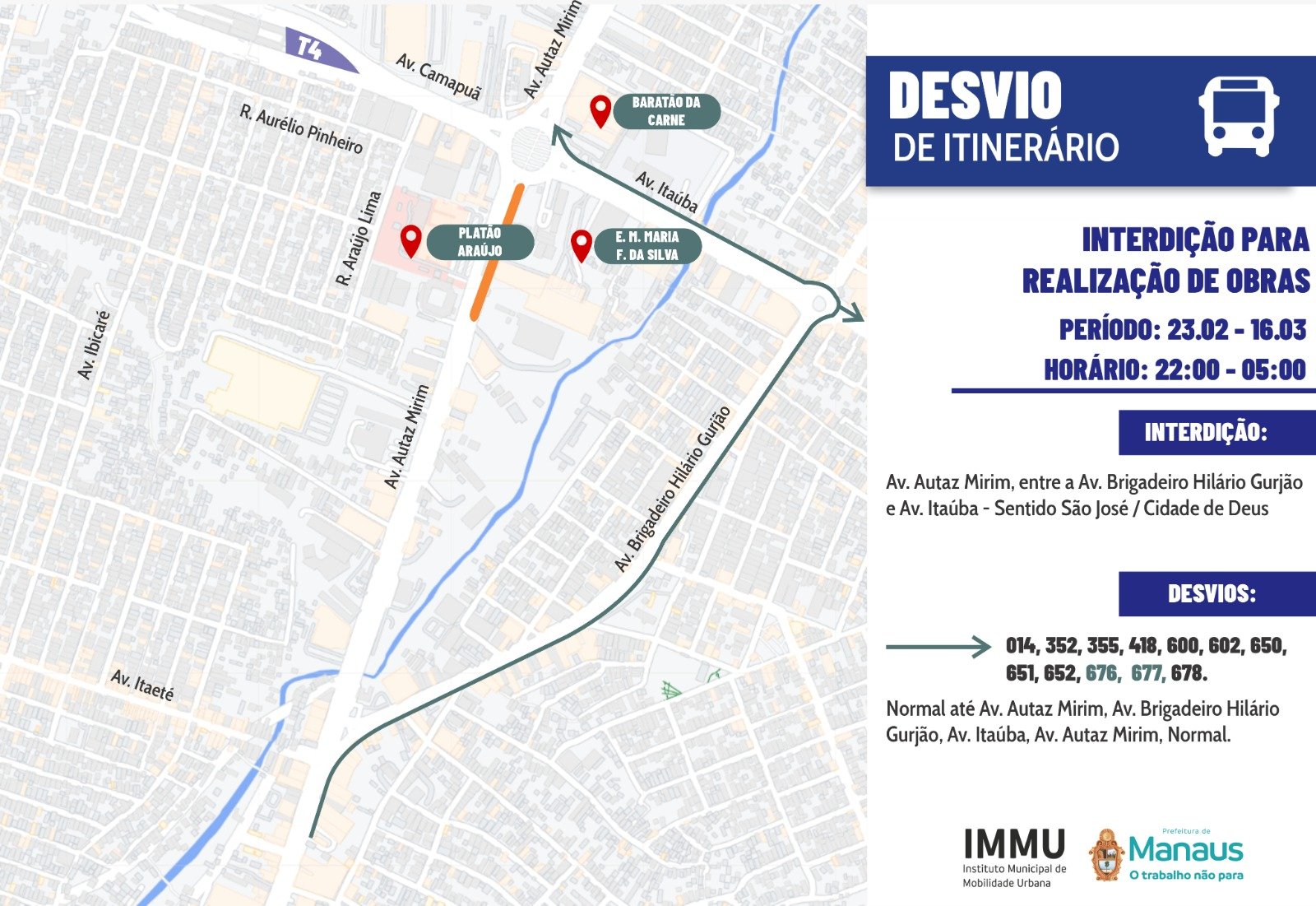 Trecho da Autaz Mirim terá interdição noturna para obras